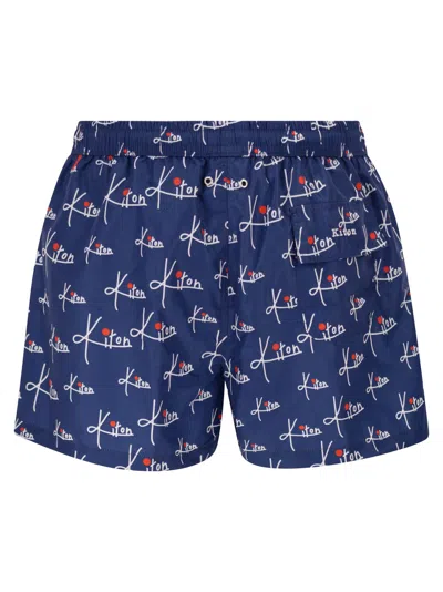 Kiton Short Patterned Swim Boxers In Blue