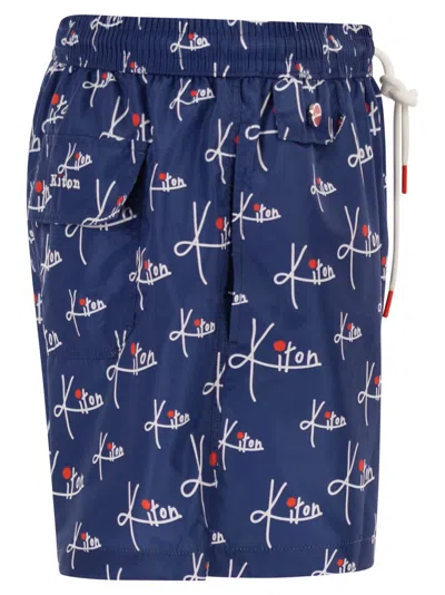 Kiton Short Patterned Swim Boxers In Blue