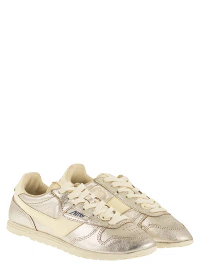 Autry Windspin Leather Trainers In Silver