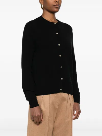 Soft Goat Buttoned Crew Neck Sweater In Black