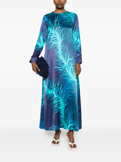 F.r.s . Printed Silk Dress In Blue