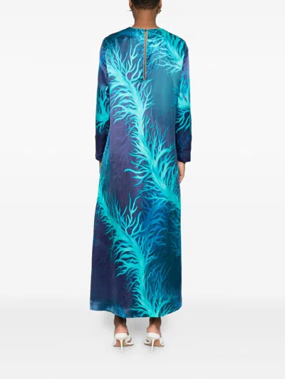 F.r.s . Printed Silk Dress In Blue
