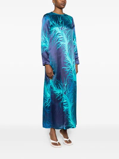 F.r.s . Printed Silk Dress In Blue