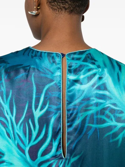 F.r.s . Printed Silk Dress In Blue
