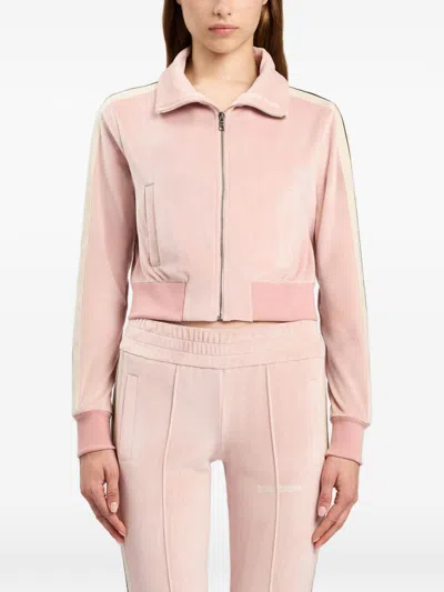 Palm Angels Chenille Track Jacket High Collar Cropped In Pink