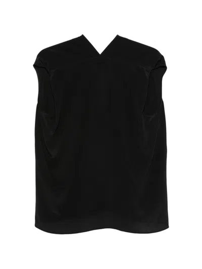 Alysi Black Solid V Neck Top In Black