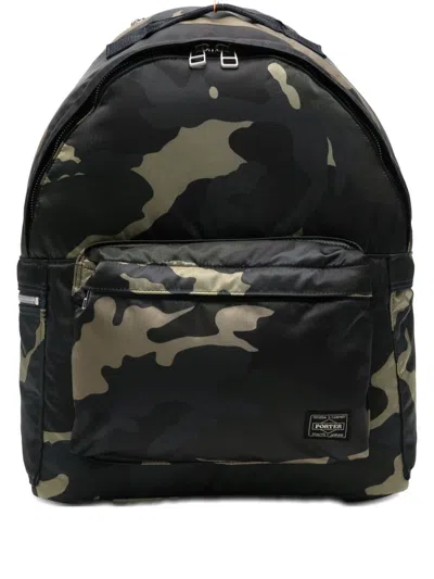 Porter Camouflage Backpack Adjustable Straps Zip Pockets In Green