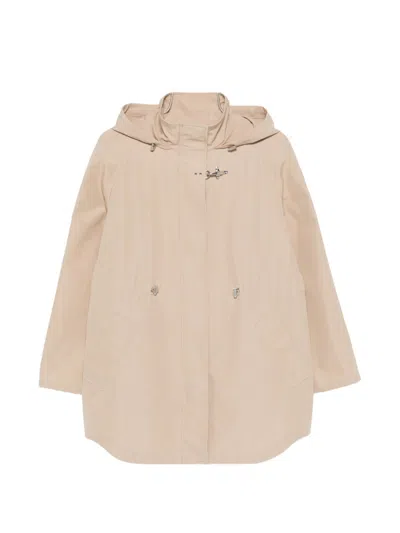Fay Hooded Midi Parka Coat Drawstring Waist In Brown