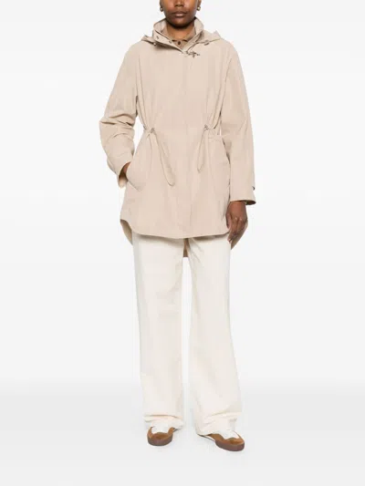 Fay Hooded Midi Parka Coat Drawstring Waist In Brown