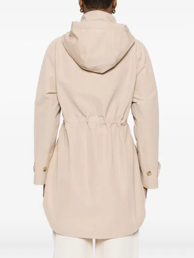 Fay Hooded Midi Parka Coat Drawstring Waist In Brown