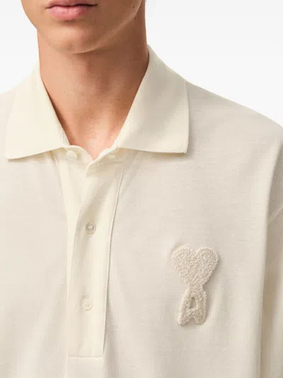 Ami Alexandre Mattiussi White Polo Shirt With Adc Patch Logo In Cotton Uomo In Brown