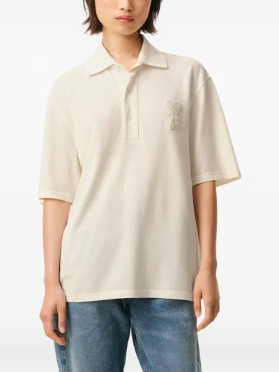 Ami Alexandre Mattiussi White Polo Shirt With Adc Patch Logo In Cotton Uomo In Brown
