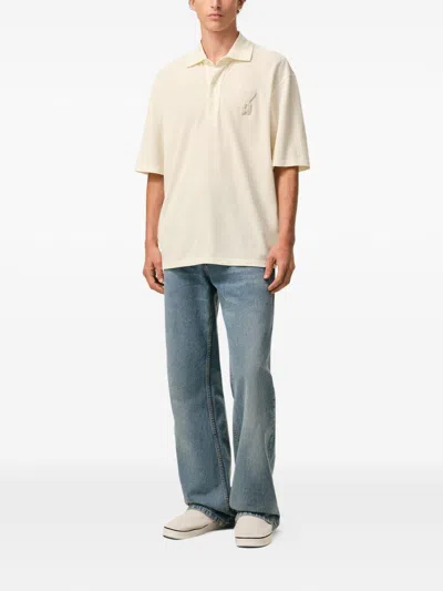 Ami Alexandre Mattiussi White Polo Shirt With Adc Patch Logo In Cotton Uomo In Brown
