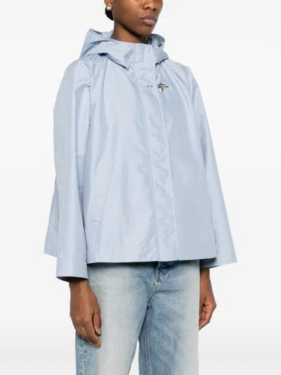 Fay Short Parka In Technical Poplin With Hook In Blue