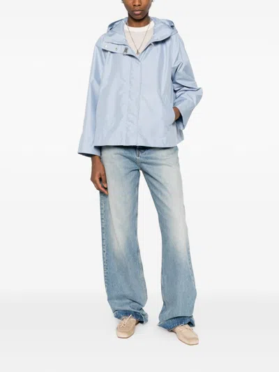 Fay Short Parka In Technical Poplin With Hook In Blue