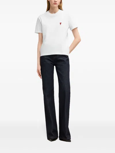 Ami Alexandre Mattiussi De Caur Embroidered Organic Cotton-jersey T-shirt In White