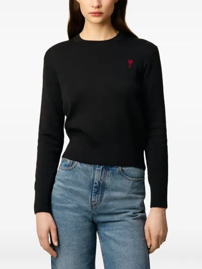 Ami Alexandre Mattiussi Classic Crew Neck Sweater With Embroidered Heart Detail In Blue