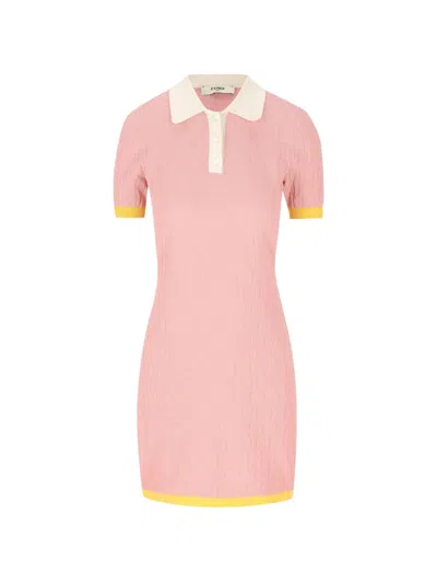 Fendi Women Cotton And Silk Blend Short Dress With All-over Ff Motif In Pink