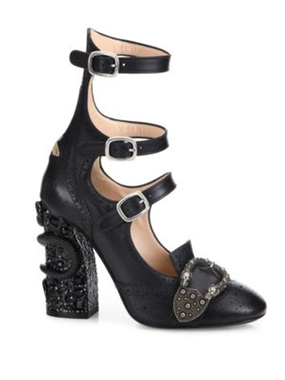 Shop Gucci Iowa Snake Block-heel Buckle Leather Brogue Booties In Black