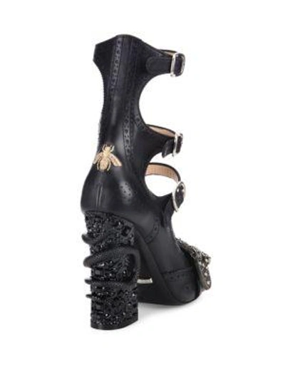 Shop Gucci Iowa Snake Block-heel Buckle Leather Brogue Booties In Black