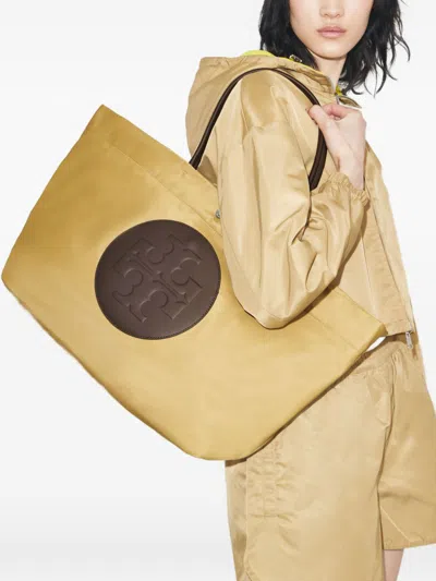 Tory Burch Ella Twist Nylon Shoulder Bag With Maxi Logo Patch On The Front In Neutral