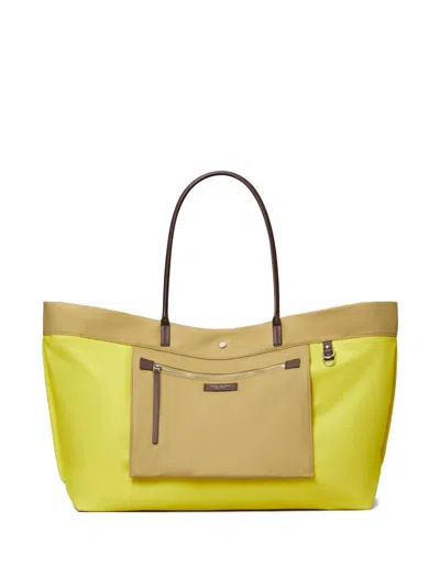 Tory Burch Ella Twist Nylon Shoulder Bag With Maxi Logo Patch On The Front In Neutral