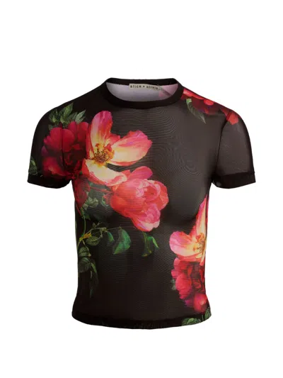 Alice And Olivia Tess Floral Crew-neck T-shirt In Black