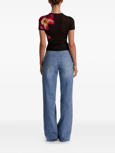 Alice And Olivia Tess Floral Crew-neck T-shirt In Black