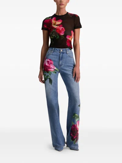 Alice And Olivia Tess Floral Crew-neck T-shirt In Black