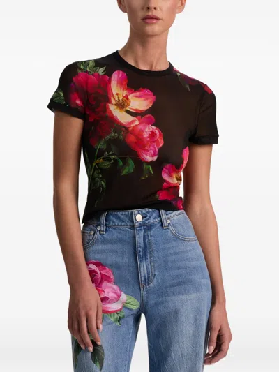 Alice And Olivia Tess Floral Crew-neck T-shirt In Black