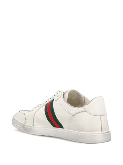 Gucci Leather Stretch Lace Up Sneakers Signature Stripe In Multi