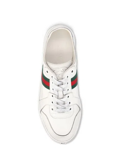 Gucci Leather Stretch Lace Up Sneakers Signature Stripe In Multi