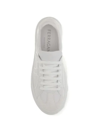 Ferragamo White Calf Leather Bos Taurus Sneakers In Gray