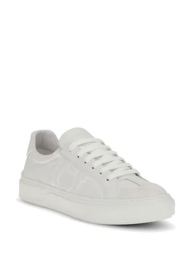 Ferragamo White Calf Leather Bos Taurus Sneakers In Gray