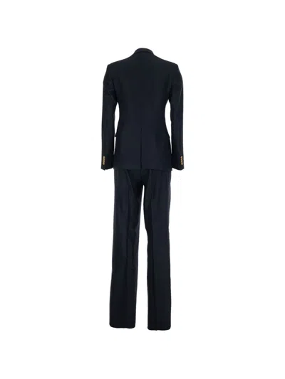 Tagliatore Linen Double Breasted Suit Gold Buttons In Black