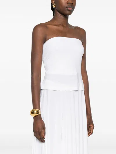 Norma Kamali White Solid Strapless Top In White