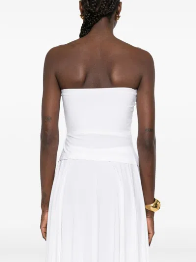 Norma Kamali White Solid Strapless Top In White