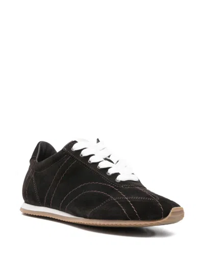 Totême Leather Sneakers Contrast Stitching Low Top Rubber In Black
