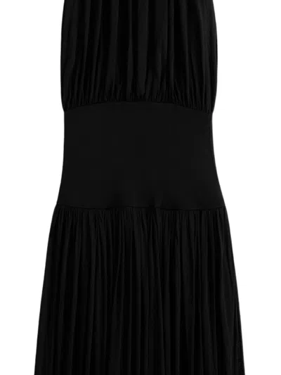 Totême Black Fluid Viscose Gathered Midi Dress In Burgundy