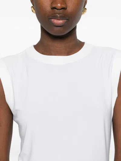 Norma Kamali White Solid Round Neck Top In White
