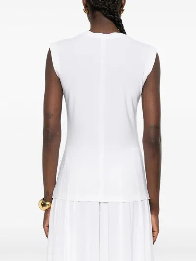 Norma Kamali White Solid Round Neck Top In White