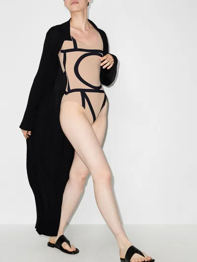 Totême Beige Stretch Jersey Monogram One-piece Swimsuit In Brown