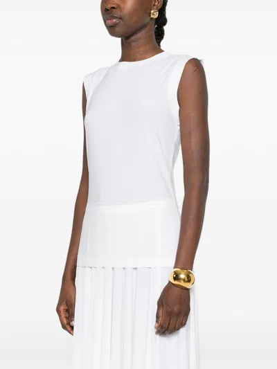 Norma Kamali White Solid Round Neck Top In White