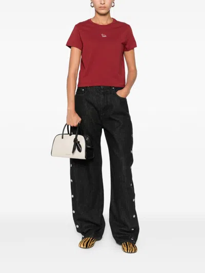 Maison Kitsuné Logo Cotton T-shirt In Burgundy