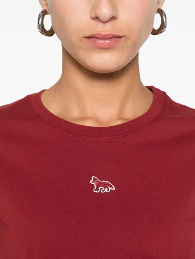 Maison Kitsuné Logo Cotton T-shirt In Burgundy