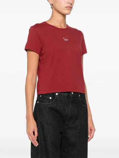 Maison Kitsuné Logo Cotton T-shirt In Burgundy