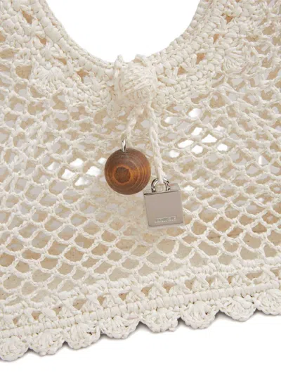 Jacquemus La Spiaggia Embellished Lace-raffia Bag In White