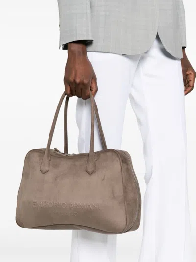 Emporio Armani Leather Shoulder Bag Rectangular Shape Handles In Gray