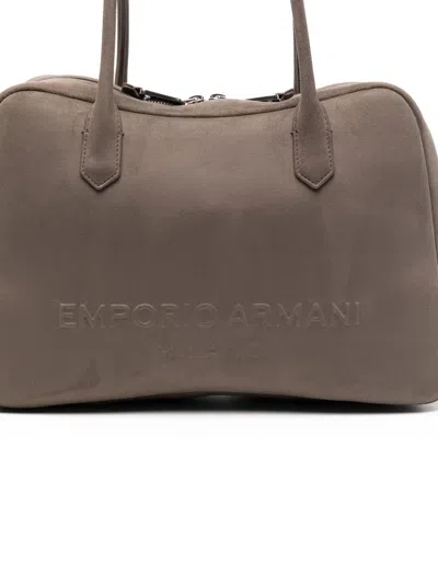 Emporio Armani Leather Shoulder Bag Rectangular Shape Handles In Gray