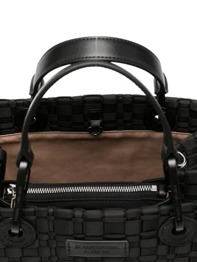 Emporio Armani Myea Small Shopper Bag In Woven Nylon In Black